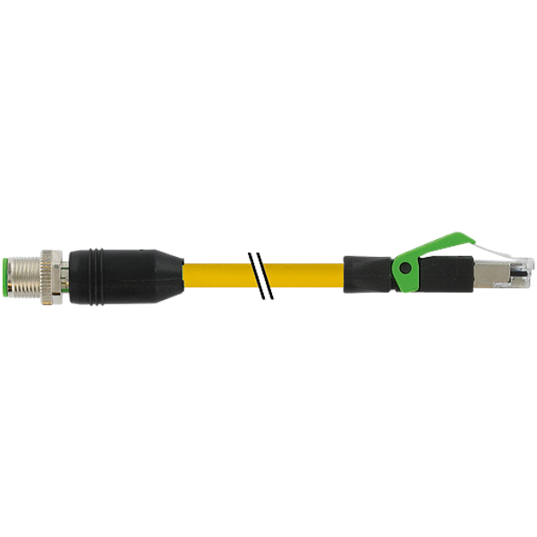 M12 male 0° D-cod./RJ45 male 0° PUR 1x4xAWG22 shielded ye+dragch 0.6m image 1