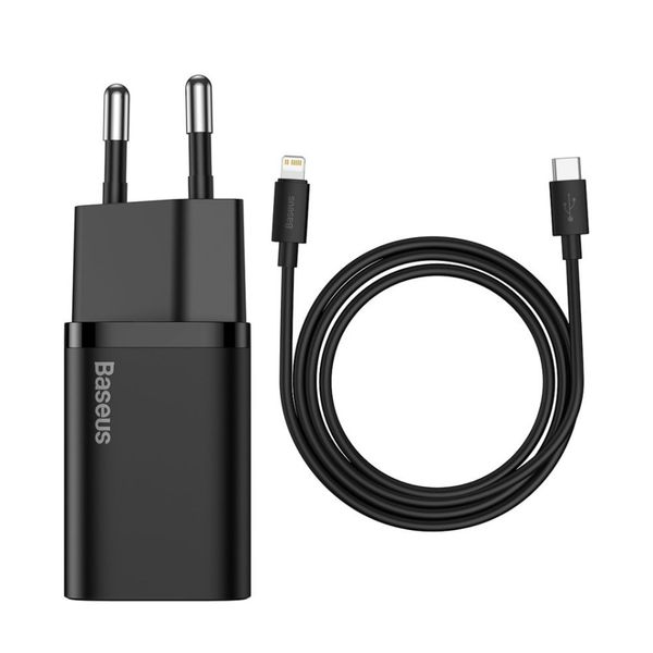 Wall Quick Charger Super Si 20W USB-C QC3.0 PD with Lightning 1m Cable, Black image 1