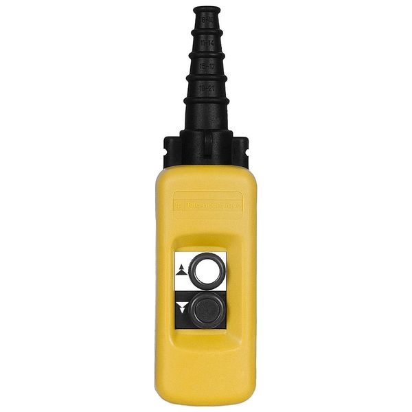 Harmony XAC, Pendant control station, plastic, yellow, 2 push buttons with 2 NO + 1 NC image 1