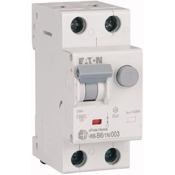 RCD/MCB combination, 6 A, 30 mA, MCB trip characteristic: B, 1p+N, RCD trip characteristic: AC image 1