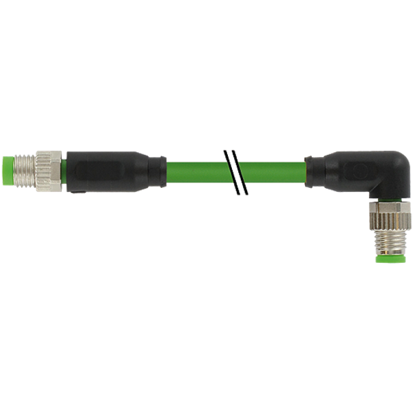 M8 male 0°/M8 male 90° A-cod. PUR 1x4xAWG26 shielded gn+drag-ch 0.6m image 1