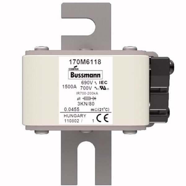 Fuse-link, high speed, 1500 A, AC 690 V, DIN 3, 76 x 92 x 109 mm, aR, DIN, IEC, single indicator image 1