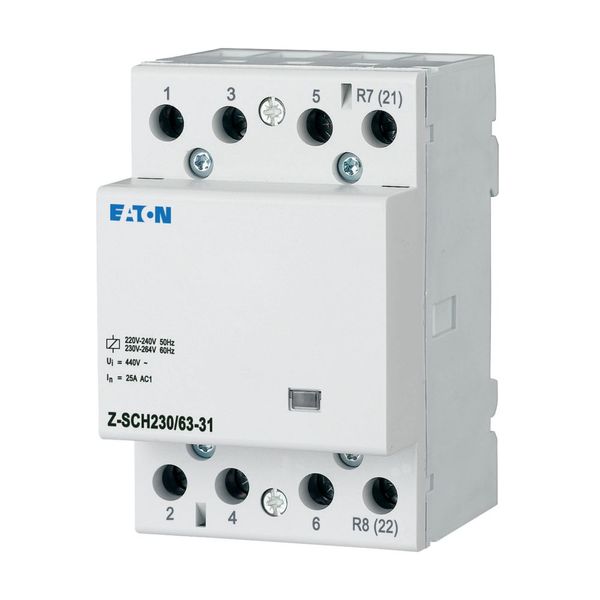 Installation contactor, 230VAC/50Hz, 3N/O+1N/C, 63A, 3HP image 5