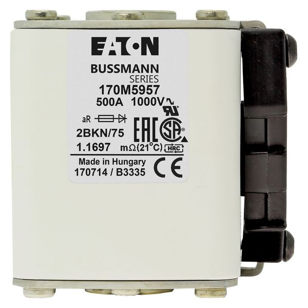 Fuse-link, high speed, 500 A, AC 1000 V, size 2, 59 x 77 x 75 mm, aR, IEC, UL, single indicator image 4