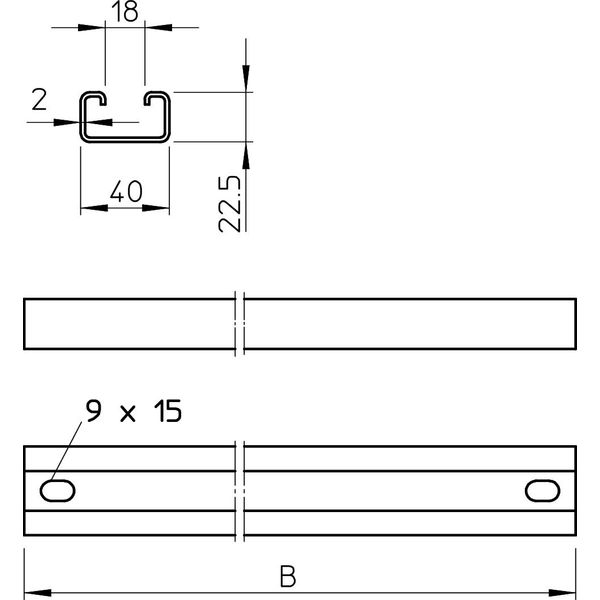 MS4022P0592FT Profile rail for U-support 592x40x22,5 image 2