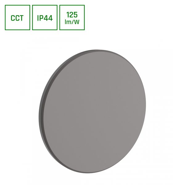 PIATTA 12W CCT 230V IP44 180x47MM GRAY ROUND FACADE LAMP image 1