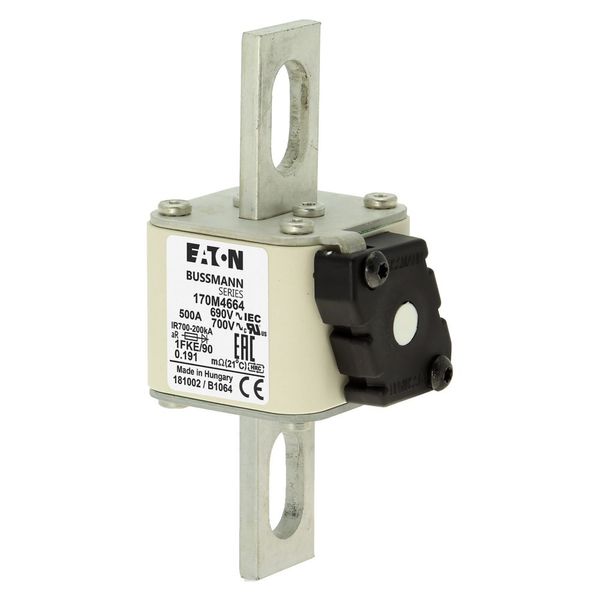 Fuse-link, high speed, 500 A, AC 690 V, size 1, 53 x 69 x 136 mm, aR, IEC, UL, type K indicator, 90 mm centers image 12