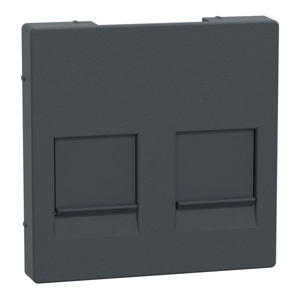 Central plate f. 2-gang modular jack w. dust slide, anthracite, System M image 3