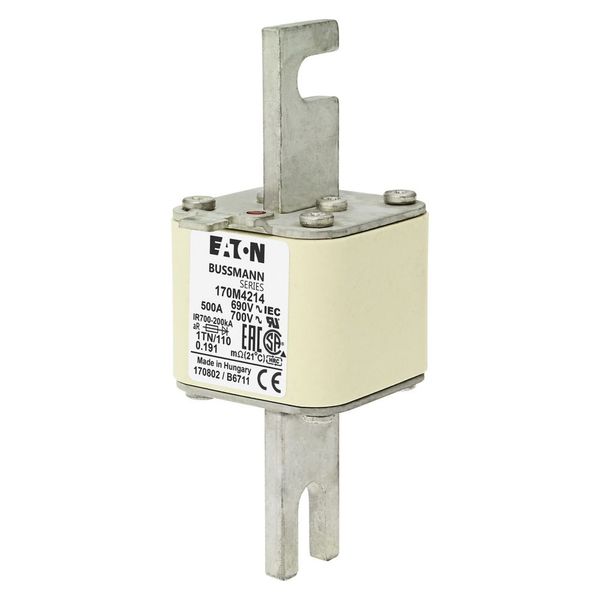 Fuse-link, high speed, 500 A, AC 690 V, DIN 1, 53 x 66 x 138 mm, aR, DIN, IEC, type T indicator image 4