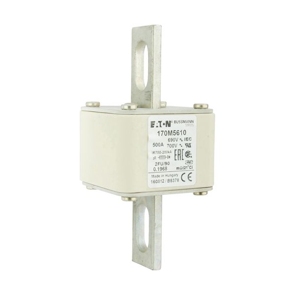 Fuse-link, high speed, 500 A, AC 690 V, size 2, 61 x 77 x 135 mm, aR, IEC, UL, no indicator, 90 mm centres image 5