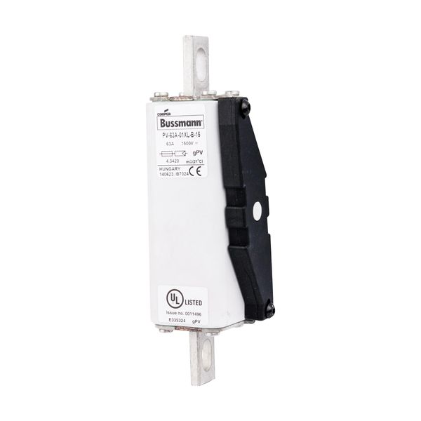 Fuse-link, high speed, 63 A, DC 1500 V, 01XL, 43 x 193 mm, gPV, IEC, UL, with indicator, bolted image 2