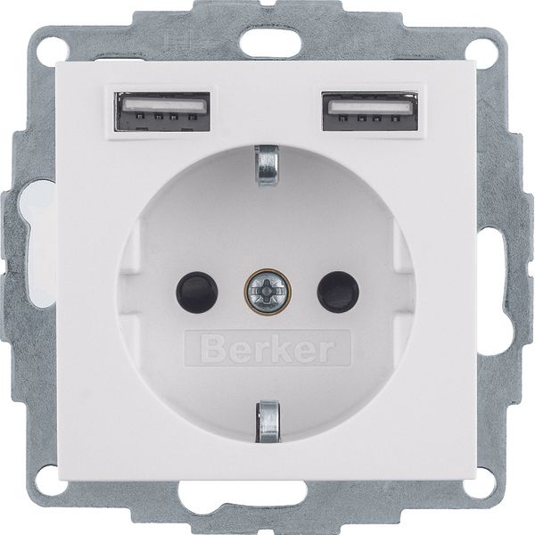 SCHUKO socket outlet/USB A-A, S.1, polar white glossy image 1