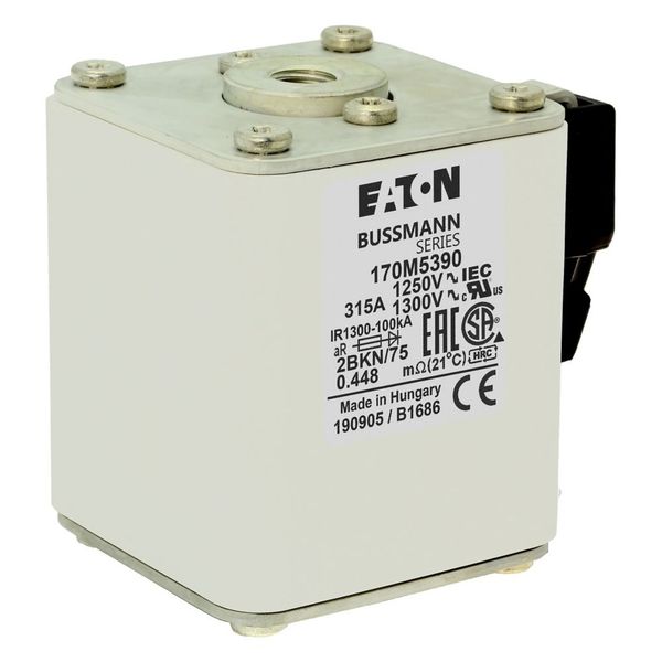 Fuse-link, high speed, 315 A, AC 1250 V, size 2, 61 x 75 x 77 mm, aR, IEC, UL, single indicator image 17