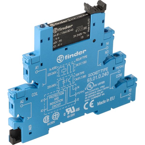 Rel. interface SSR screwless 6,2mm.In.240VAC 1NO Out.2A/240VAC (38.91.3.240.8240) image 4