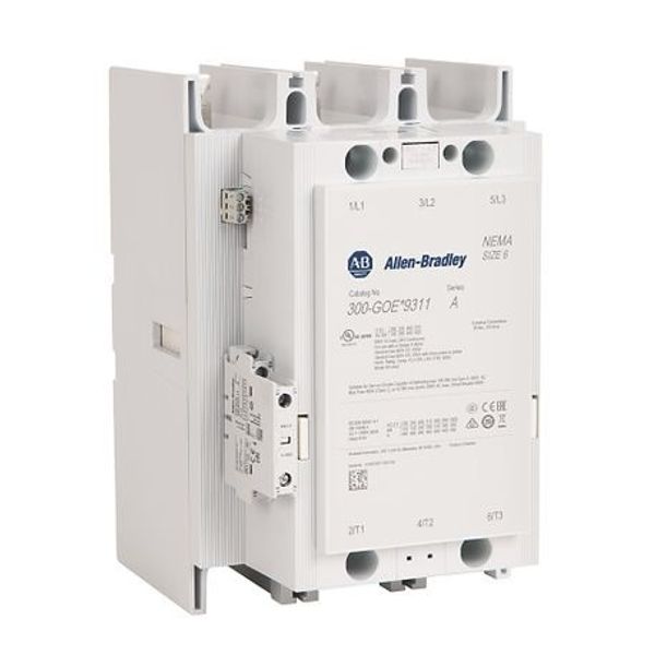 Allen-Bradley 300-GOEY9311 300 NEMA Contactor, Size 6, 48-130V 50-60 Hz/48-130V DC With 24V DC PLC Interface, 3 NO Poles, 1 N.O, 1 N.C. Auxiliary Contact, Screw Terminals image 1