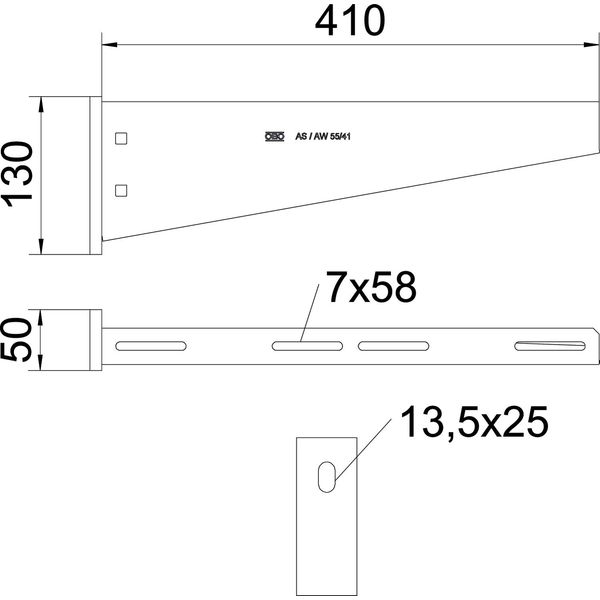 AW 55 41 FT Wall and support bracket with welded head plate B410mm image 2