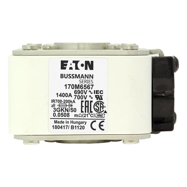 Fuse-link, high speed, 1400 A, AC 690 V, size 3, 76 x 92 x 53 mm, aR, IEC, UL, type K indicator image 6