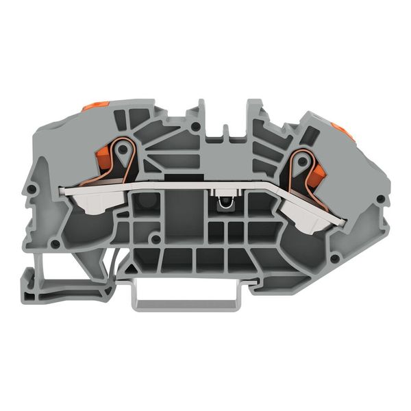 2-conductor supply terminal blocks for distribution boxes; with push-button; 16 mm²; side and center marking; for DIN-rail 35 x 15 and 35 x 7.5; Push-in CAGE CLAMP®; 16,00 mm²; gray image 1