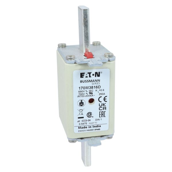 Fuse-link, high speed, 250 A, AC 690 V, DIN 1, aR, DIN, IEC, dual indicator, live gripping lugs image 11