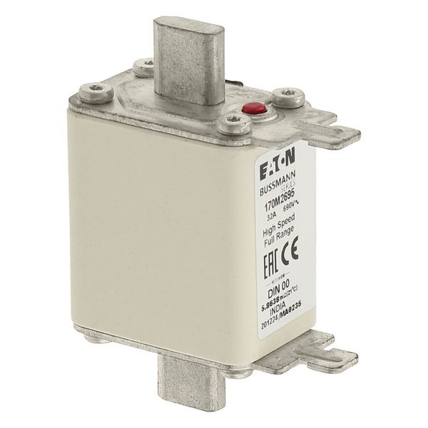 Fuse-link, high speed, 32 A, AC 690 V, DIN 00, 30 x 60 x 79 mm, gR, DIN, IEC, single indicator image 24