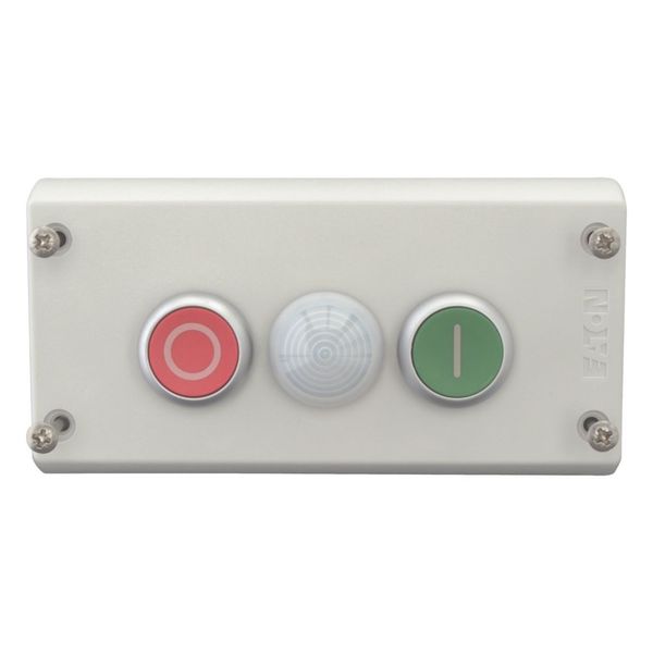 Housing, Pushbutton actuators, Indicator lights, Enclosure, momentary, 2 NC, 2 N/O, Screw connection, Number of locations 2, Grey, inscribed, Bezel: t image 3