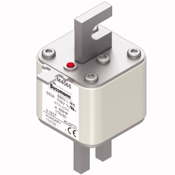 Fuse-link, high speed, 550 A, AC 690 V, DIN 1, 53 x 66 x 108 mm, aR, DIN, IEC, single indicator image 2