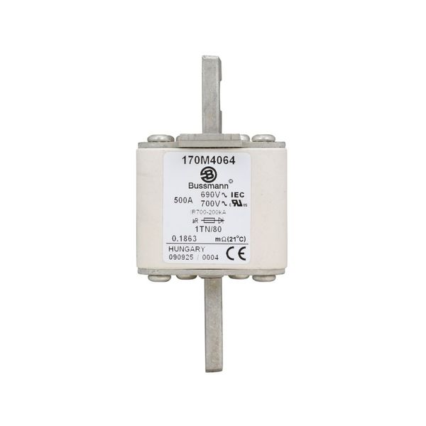 Fuse-link, high speed, 500 A, AC 690 V, DIN 1, 53 x 66 x 108 mm, aR, DIN, IEC, single indicator image 6