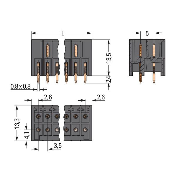 THR male header, 2-row 0.8 x 0.8 mm solder pin straight black image 3