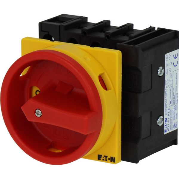 Main switch, P1, 40 A, flush mounting, 3 pole + N, 1 N/O, 1 N/C, Emergency switching off function, With red rotary handle and yellow locking ring, Loc image 3