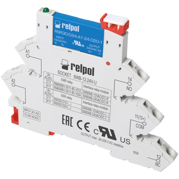 Interface relay: consists with:universal socket 6WB-12-24V-U and relay RSR30-D24-A1-24-020-1 image 1