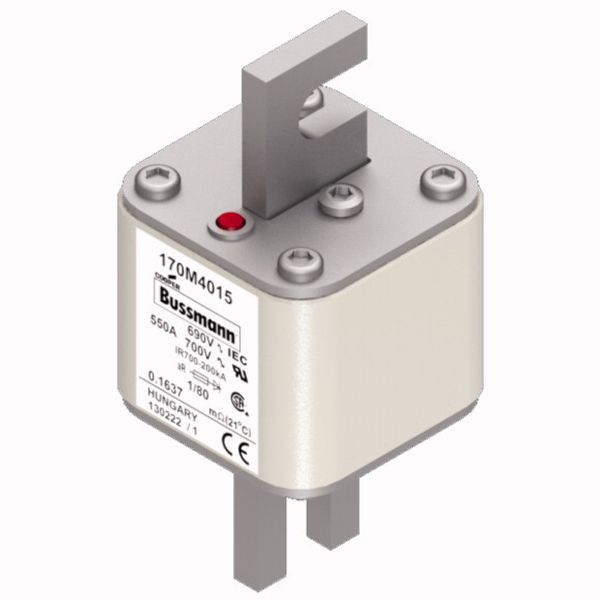 Fuse-link, high speed, 550 A, AC 690 V, DIN 1, 53 x 53 x 108 mm, aR, DIN, IEC, single indicator image 2