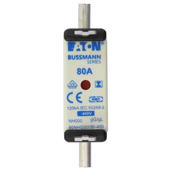 Fuse-link, LV, 80 A, AC 400 V, NH000, gL/gG, IEC, dual indicator, insulated gripping lugs image 9