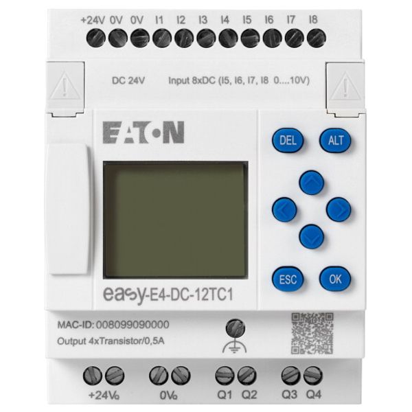 Control relays easyE4 with display (expandable, Ethernet), 24 V DC, Inputs Digital: 8, of which can be used as analog: 4, screw terminal image 1