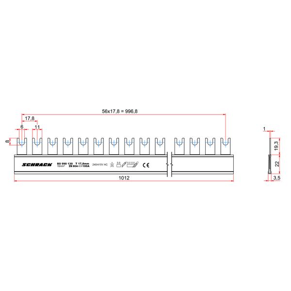 C-Busbar 1-pole, 16mmý, L2, 1m image 3