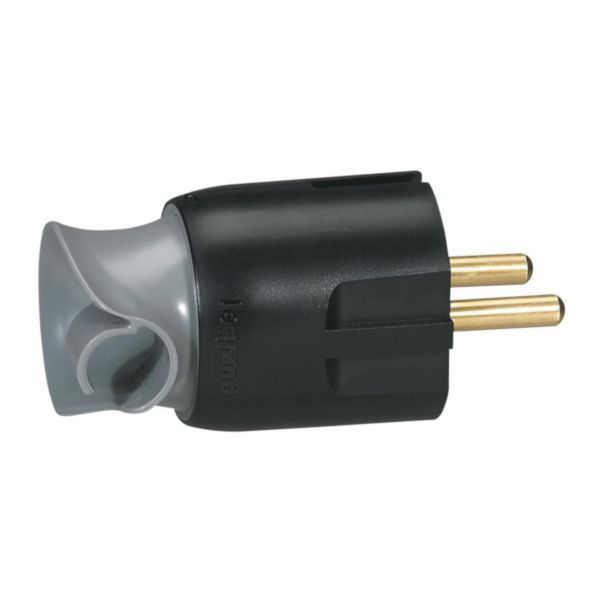 Male plug with plastic earth - cable orientation 360° - blister pack - black image 1