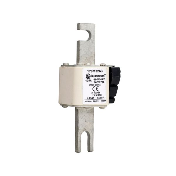 Fuse-link, high speed, 125 A, AC 690 V, compact DIN 1, 45 x 58 x 134 mm, aR, DIN, IEC, type K indicator, 110 mm centres image 12