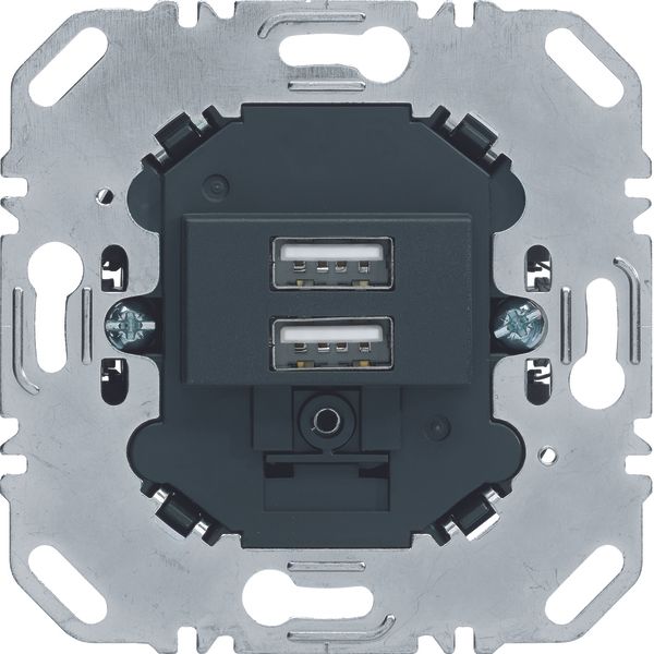 230 V USB charging socket outlet, 2gang, 3.0A, angular supporting ring image 1