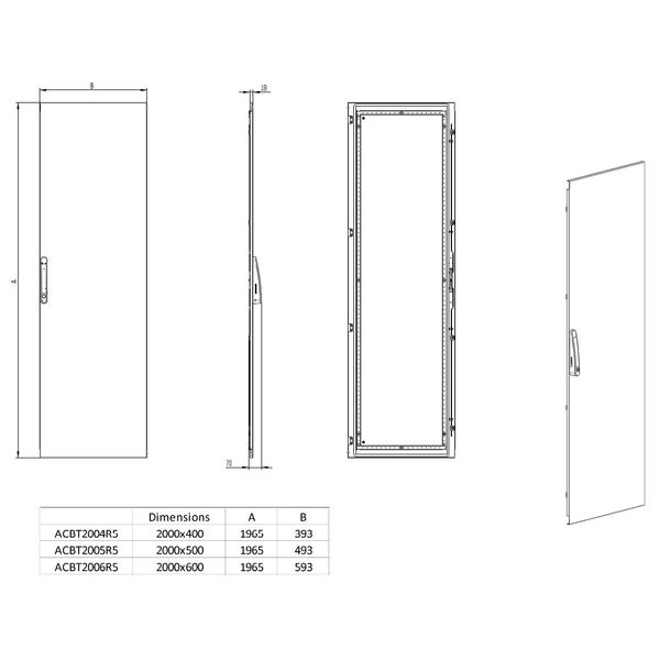 Sheet steel door right for 2 door enclosures H=2000 W=500 mm image 2