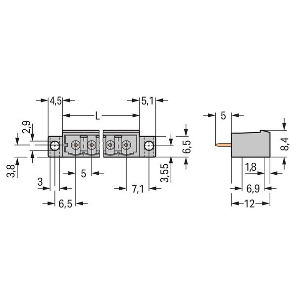 THT male header 1.0 x 1.0 mm solder pin straight gray image 2