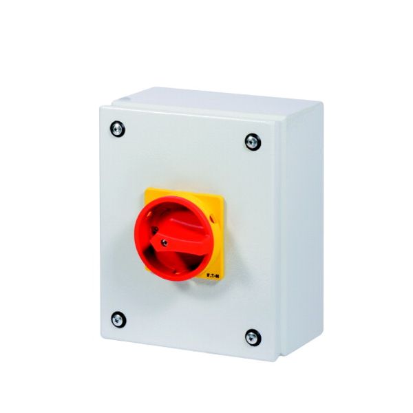 Main switch, P3, 100 A, surface mounting, 3 pole, Emergency switching off function, With red rotary handle and yellow locking ring, Lockable in the 0 image 3