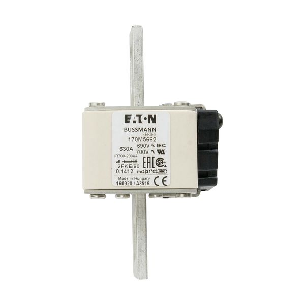 Fuse-link, high speed, 630 A, AC 690 V, size 2, 61 x 77 x 135 mm, aR, IEC, UL, type K indicator, 90 mm centres image 12