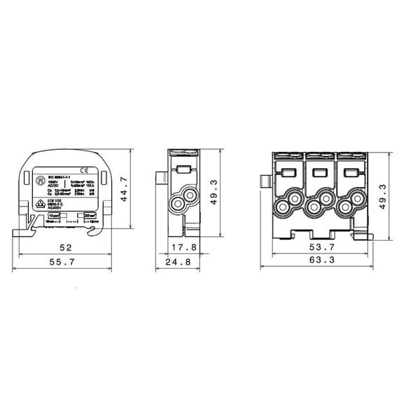 AL/CU-Main branch terminal, 25mmý, 1-pole insulated black image 3