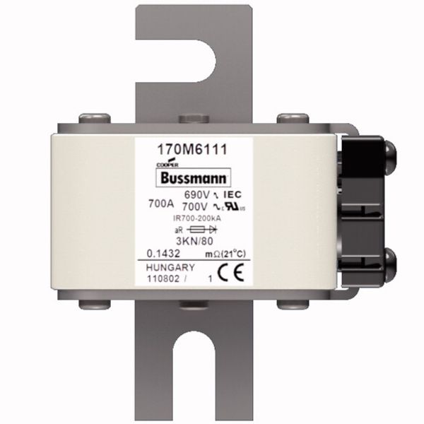 Fuse-link, high speed, 700 A, AC 690 V, DIN 3, 76 x 92 x 109 mm, aR, DIN, IEC, single indicator image 1