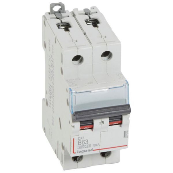 DX³6000 10kA high inlet and low outlet 2P screw circuit breaker 230V~ to 400V~ - 63A - curve B - 2 modules image 1