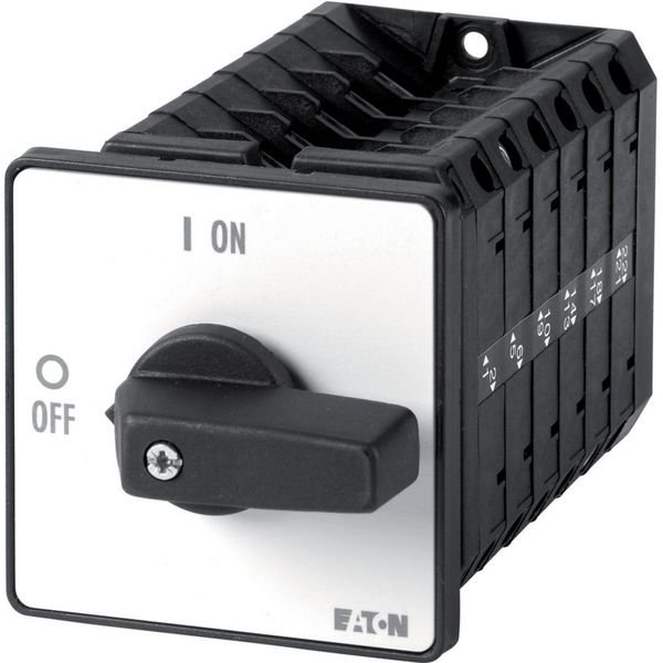 On-Off switch, T5B, 63 A, flush mounting, 6 contact unit(s), 9-pole, 2 N/O, 1 N/C, with black thumb grip and front plate image 1