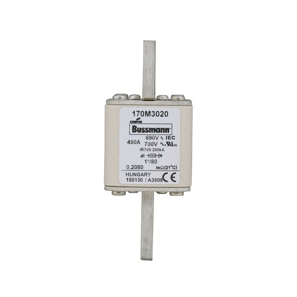 Fuse-link, high speed, 450 A, AC 690 V, compact DIN 1, 45 x 45 x 104 mm, aR, DIN, IEC, single indicator image 5