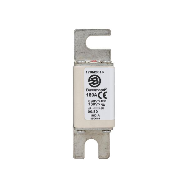 Fuse-link, high speed, 160 A, AC 690 V, DIN 00, 30 x 51 x 100 mm, aR, DIN, IEC, single indicator image 8