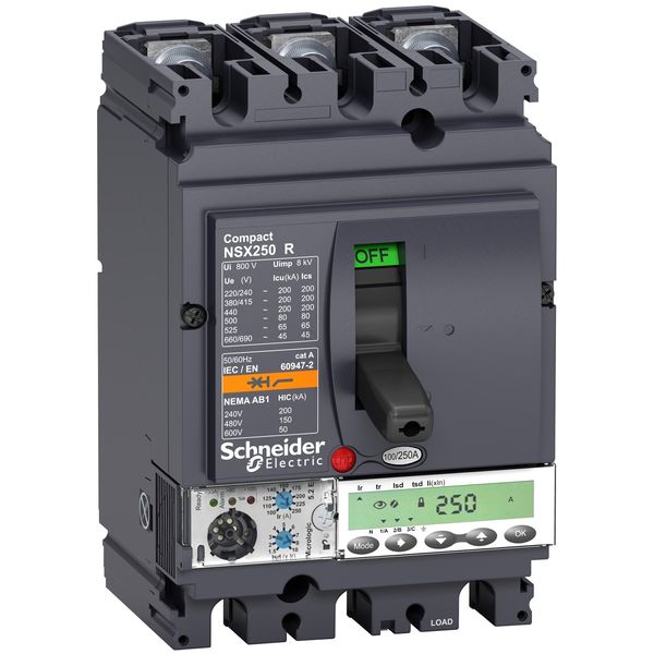 circuit breaker ComPact NSX250R, 200 kA at 415 VAC, MicroLogic 5.2 E trip unit 250 A, 3 poles 3d image 3