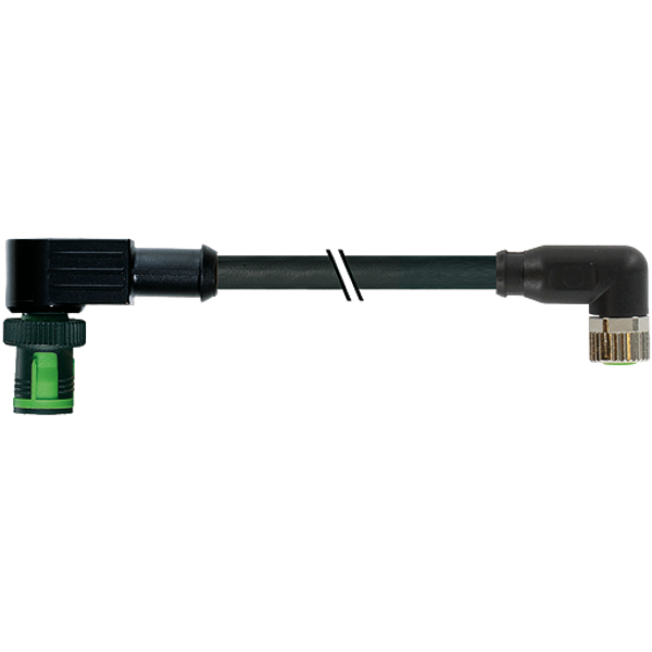 MQ12 male 90° / M8 female 90° A-cod. PUR 3x0.25 bk UL/CSA+drag ch. 10m image 1