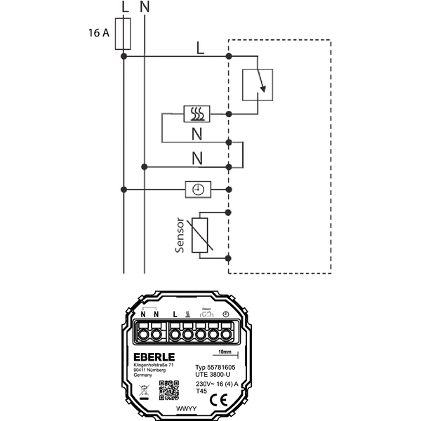 Smart Home capable flush-mounted thermostat as a room controller, RAL 9016 glossy 55x55, AC 230V, relay 16 (4) A image 4